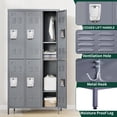 thumbnail image 6 of IKIMI 72" Metal Locker for Employees, 6 Doors Storage Cabinet Locker with Vented Compartments and Hooks for Gym, Garage, Living Room, Office, School, Gray, 6 of 12