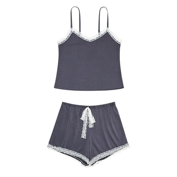 CLOISE Pajama Sets for Women 2 Piece Cozy Lace Cami Sleepwear Tops and Comfy Shorts Pjs Sets Comfort Solid Classic Night Clothes