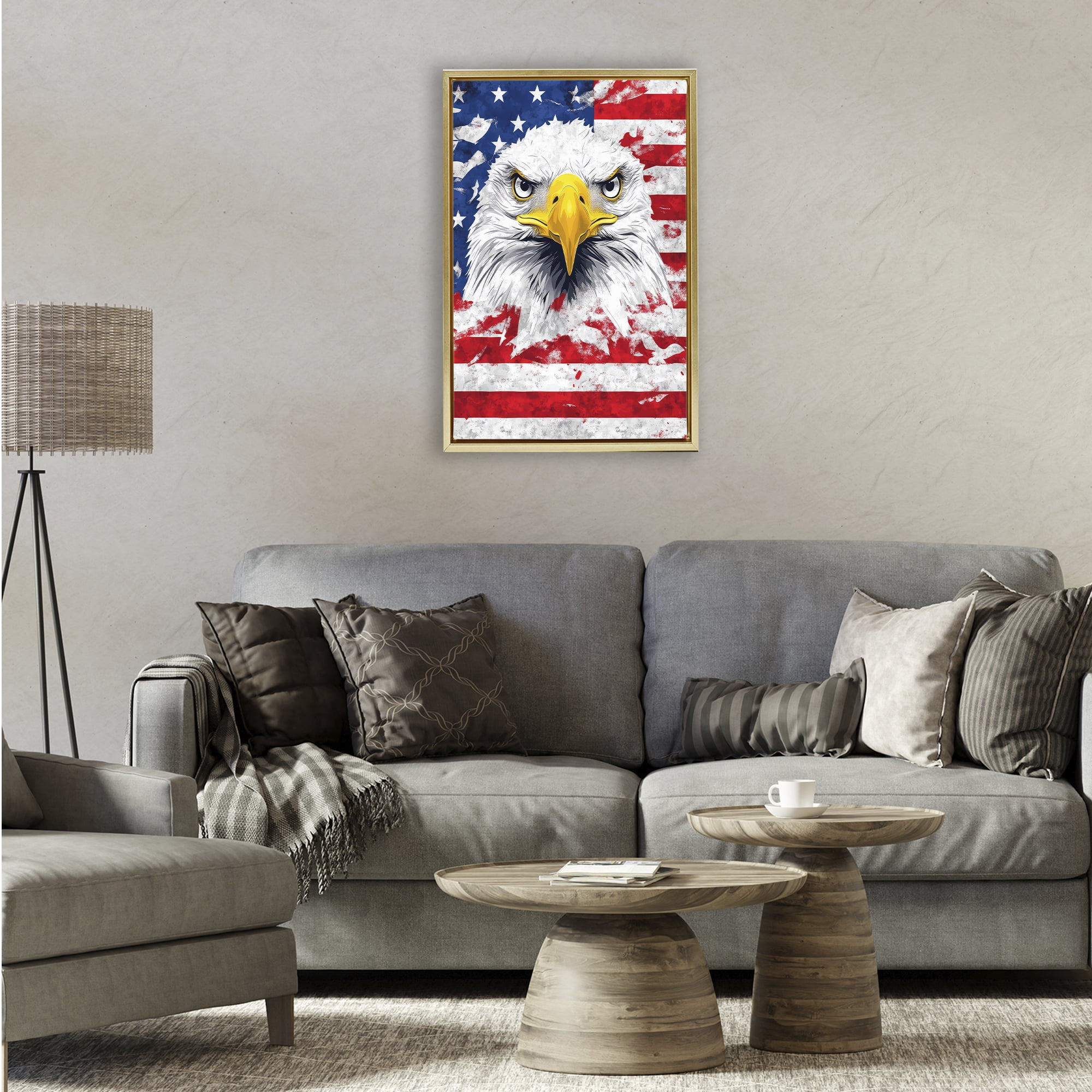 Stupell Industries Patriotic Bald Eagle Flag Gold Framed Floater Canvas Wall Art, design by The Wands Want
