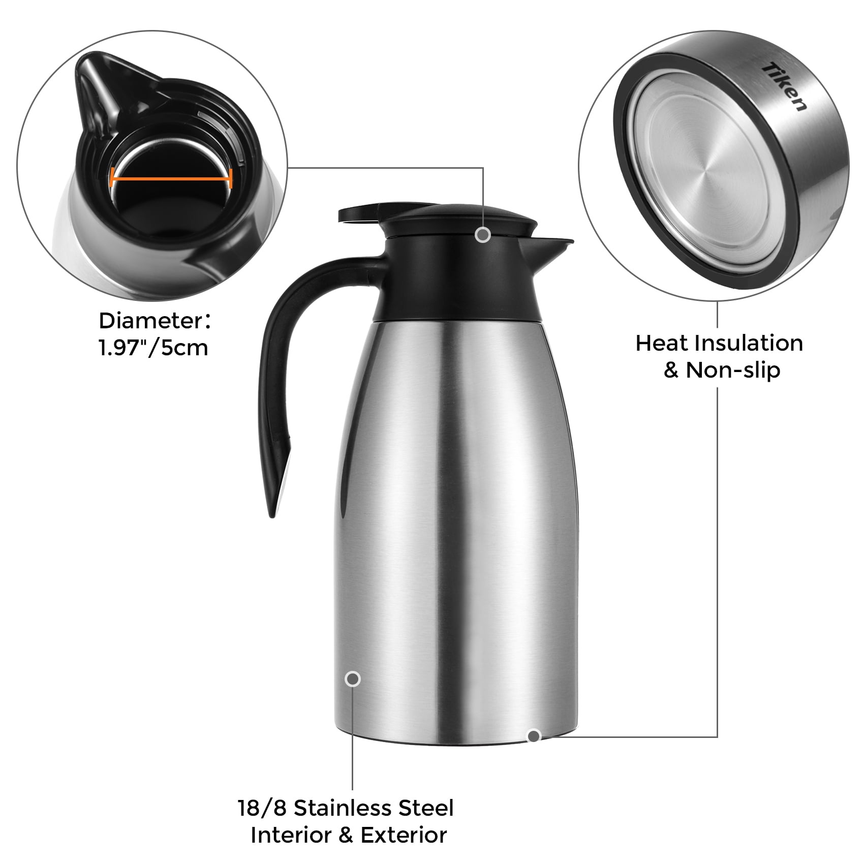 34oz Thermal Coffee Carafe, Stainless Steel Insulated Vacuum Thermos Coffee  Carafes For Keeping Hot/Cold, Travel Size Coffee Carafe Airpot, Tea