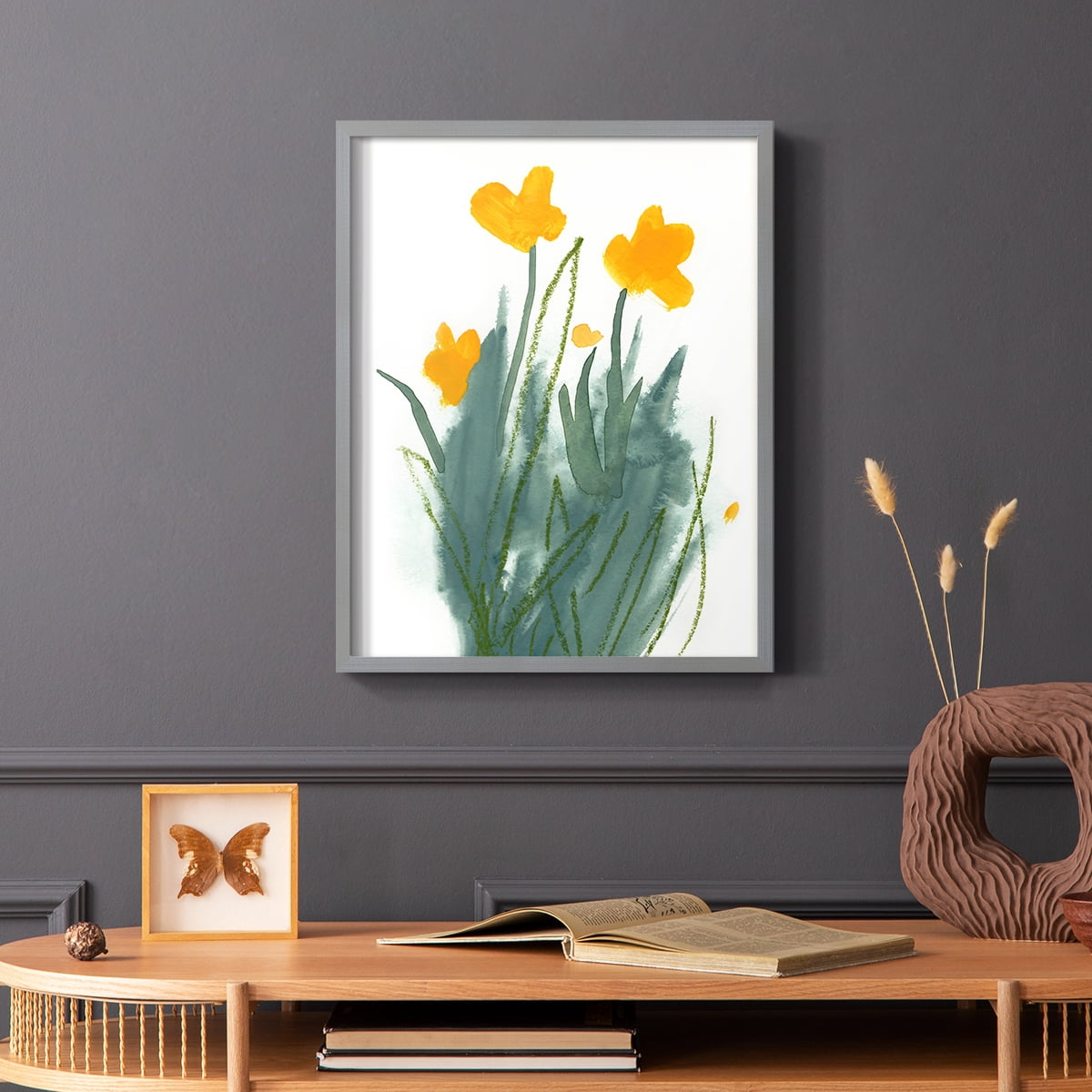 Daffodil Bunch I Framed Print in Gray Solid Wood Framed Print No Nail Hanging