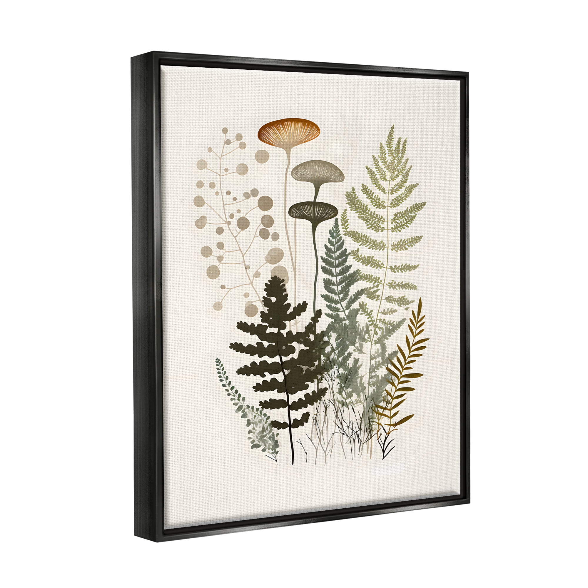 Stupell Industries Neutral Forest Ferns Botanical & Floral Painting Black Floater Framed Canvas Art Print Wall Art, 17 x 21