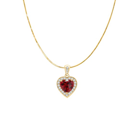 14K Yellow And White Gold Heart Shape Garnet Diamond Pendant With 18" Box Chain
