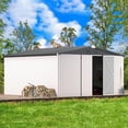 thumbnail image 3 of YODOLLA 12’ x 12‘ Outdoor Metal Storage Shed with Sliding Roof & Lockable Door Patio Storage Building in White, 3 of 6