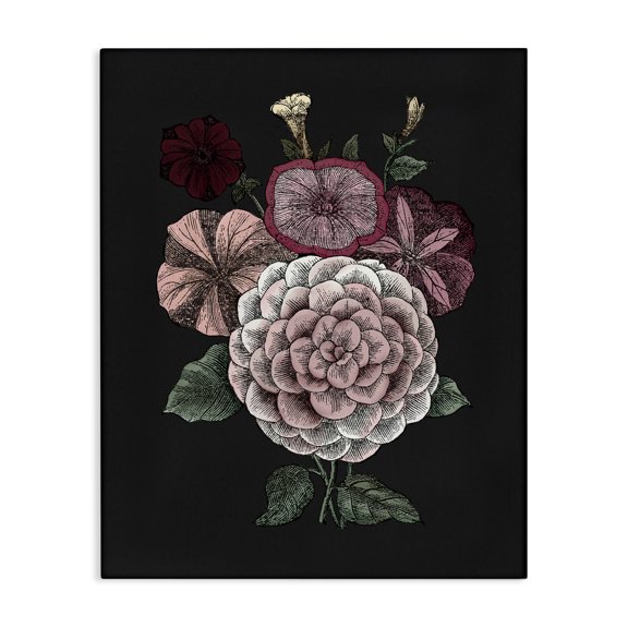Stupell Industries Shabby Chic Pink Flowers On Black Canvas Art, 16 x 20, by The Saturday Evening Post