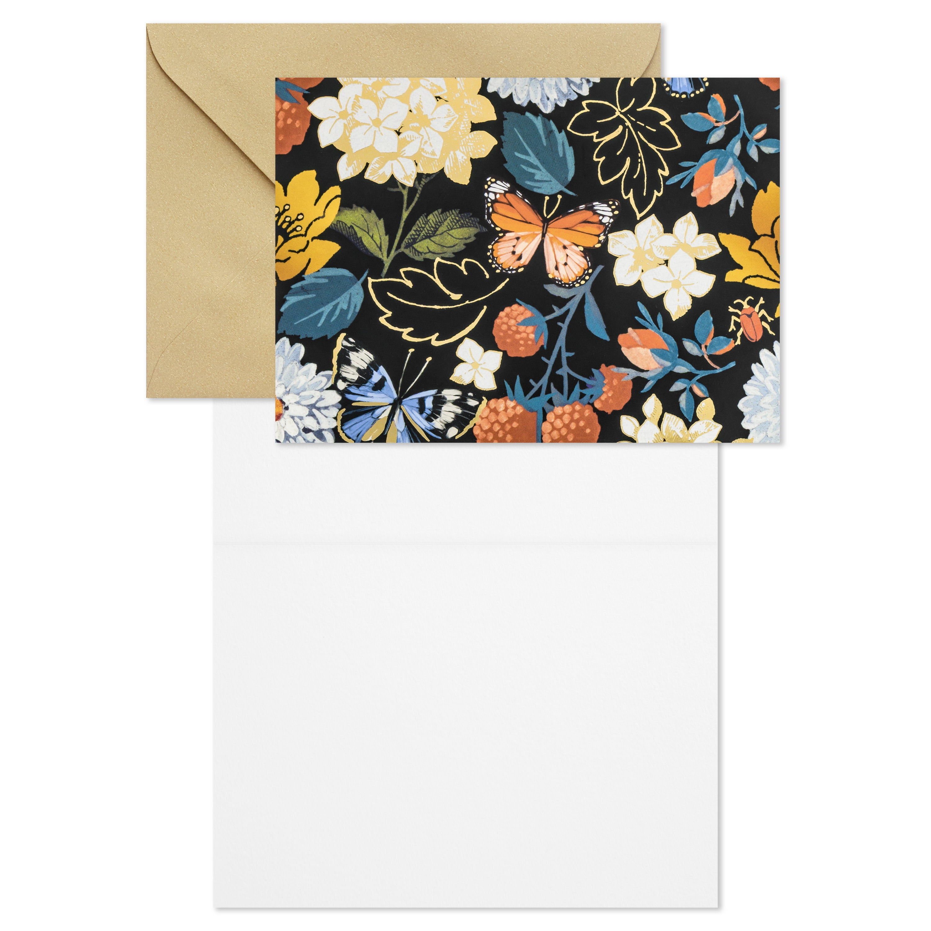 Hallmark Blank Notes (Flowers and Butterflies on Black), 10 Count