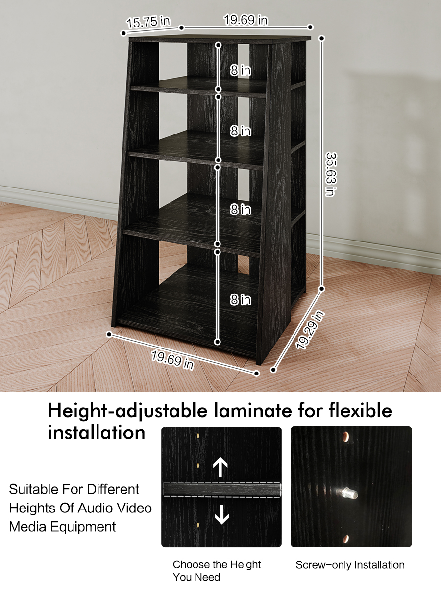 Modern Audio-Video Media Stand with 4 Height-Shelves,open-ended AV Cabinet ,Media Storage Cabinet Storage for Entertainment Stereo Components for Living, Gaming, Recording Room - image 2 of 10