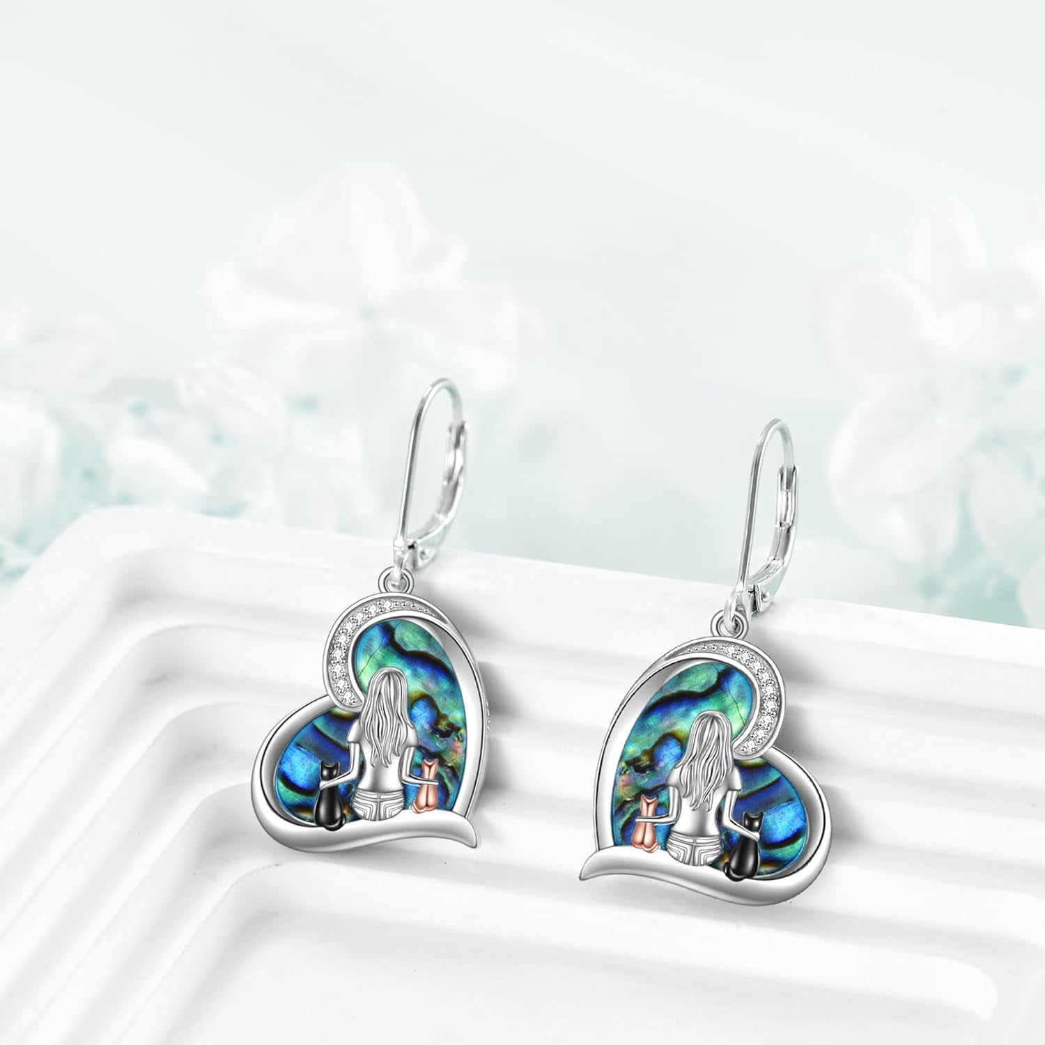 Cat Earrings Sterling Silver Dangle Drop Leverback Earrings Jewelry Gifts for Women