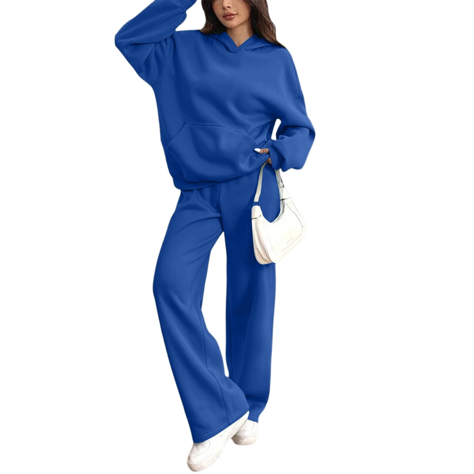 Women's 2 Piece Casual Sweatsuit Set Hoodie Wide Leg Sweatpants