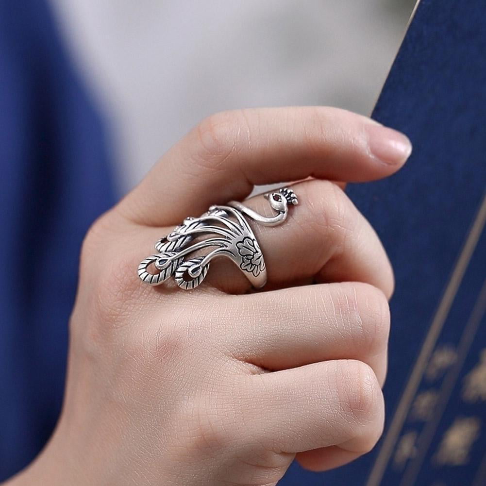 Tuenmall, 4pcs Silver crochet ring with wire hook wool Thai silver braided  tail ring opening adjustable index finger braided ring [parallel import], Color : Silver Cross