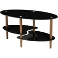 thumbnail image 4 of Knocbel Modern Tempered Glass Oval Coffee Table with Wooden Legs, Living Room Sofa Couch Side 3-Tier Cocktail Tea Table, 35.4" W x 19.7" D x 17.7" H (Black and Brown), 4 of 6
