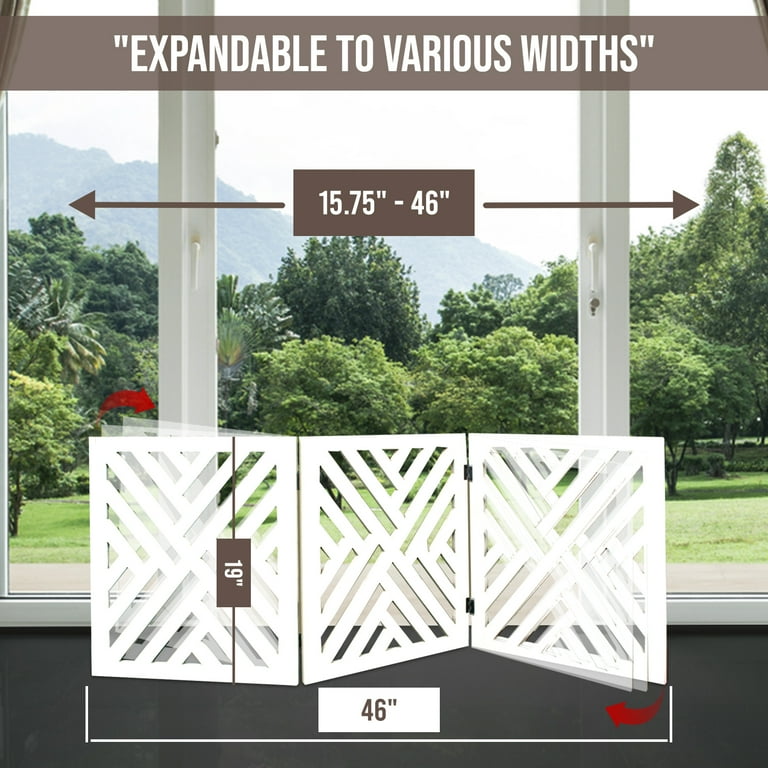 Bundaloo Freestanding Dog Gate Expandable Decorative Wooden Fence for Small to Medium Pet Dogs Barrier for Stairs Doorways Hallways White Lattice Walmart