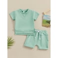 thumbnail image 2 of Arvbitana Toddler Baby Boys Shorts Set Short Sleeve Side Slit T-shirt + Elastic Waist Folded Hem Shorts 6M 12M 18M 24M 3T Infant Solid Color 2Pcs Outfits Summer Clothes, 2 of 9