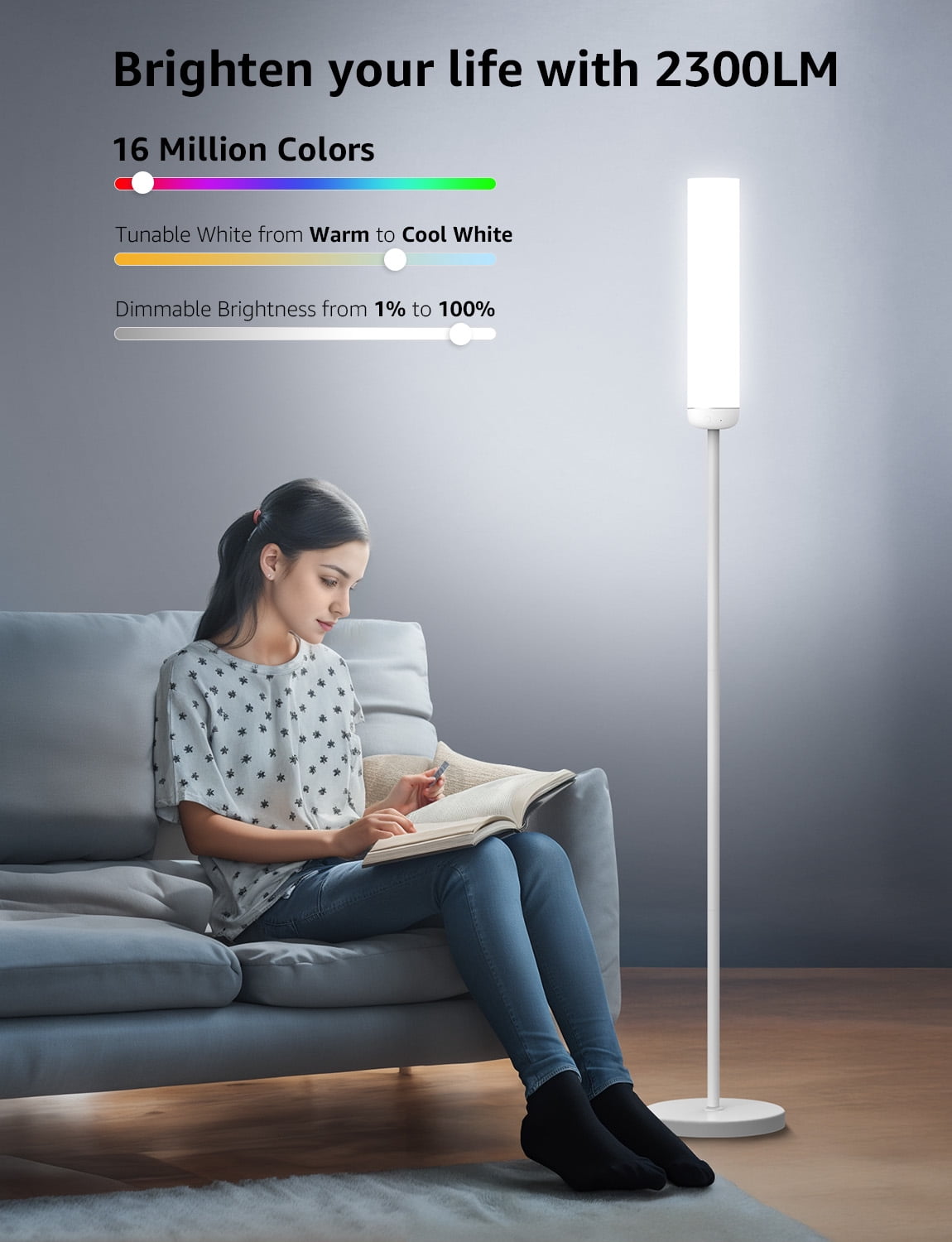 Lepro O1 AI Smart LED Corner Floor Lamp with AI Voice Control, RGB + Tunable White, 2300LM, WiFi & Bluetooth, Music Sync, Compatible with Alexa & Google Assistant, for Living Room, Bedroom, Office