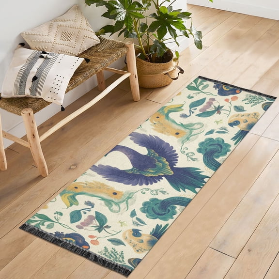 Yayeee Runner Rug for Bedroom 2'x6' Machine Washable Hallway Non Slip Mat, Green Animals Pattern
