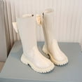 thumbnail image 2 of Girls Wide Calf Riding Boots Sweet Pearl Bowknot Splice Leather Round Toe Lug Sole Size Zipper Tall Booties Beige 2 Big Kid, 2 of 4