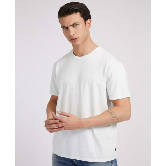 GUESS Men's Eli Washed Cotton Blend Stretch Jersey Tee in Polar Blue Multi-Small