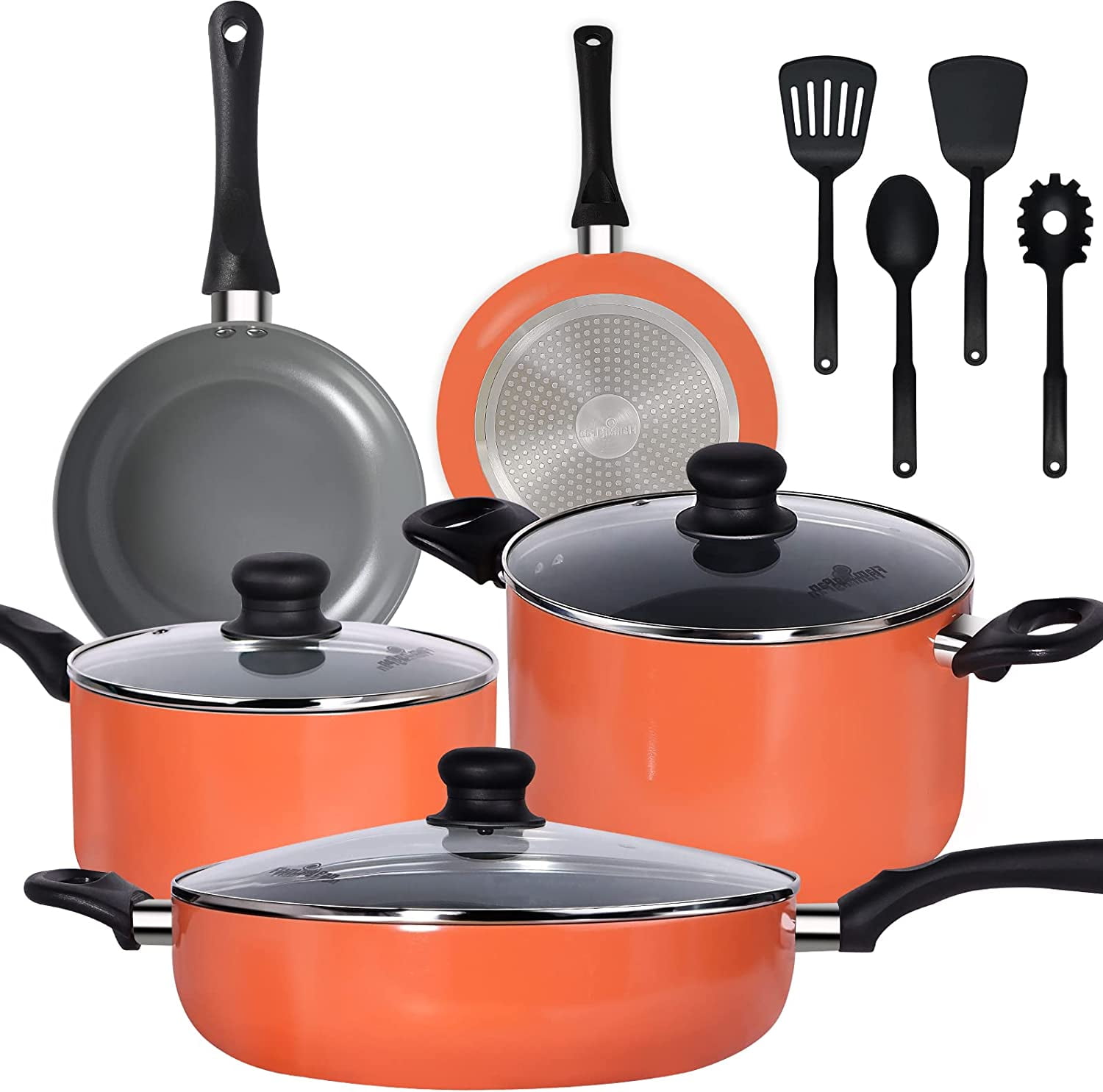 Flamingpan 12 Piece Nonstick Pots and Pans Sets,Kitchen Cookware with  Ceramic Coating,Dishwasher Safe,Frying Pan Set with Lid, Induction Pots and  Pans