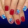 thumbnail image 2 of Chanana 24Pcs 4th of July Press on Nails Short Square French Tip Fake Nails Independence False Nails with American Flag Star Glitter Design Acrylic Day Glue on Nails DIY for Women Decoration, 2 of 7