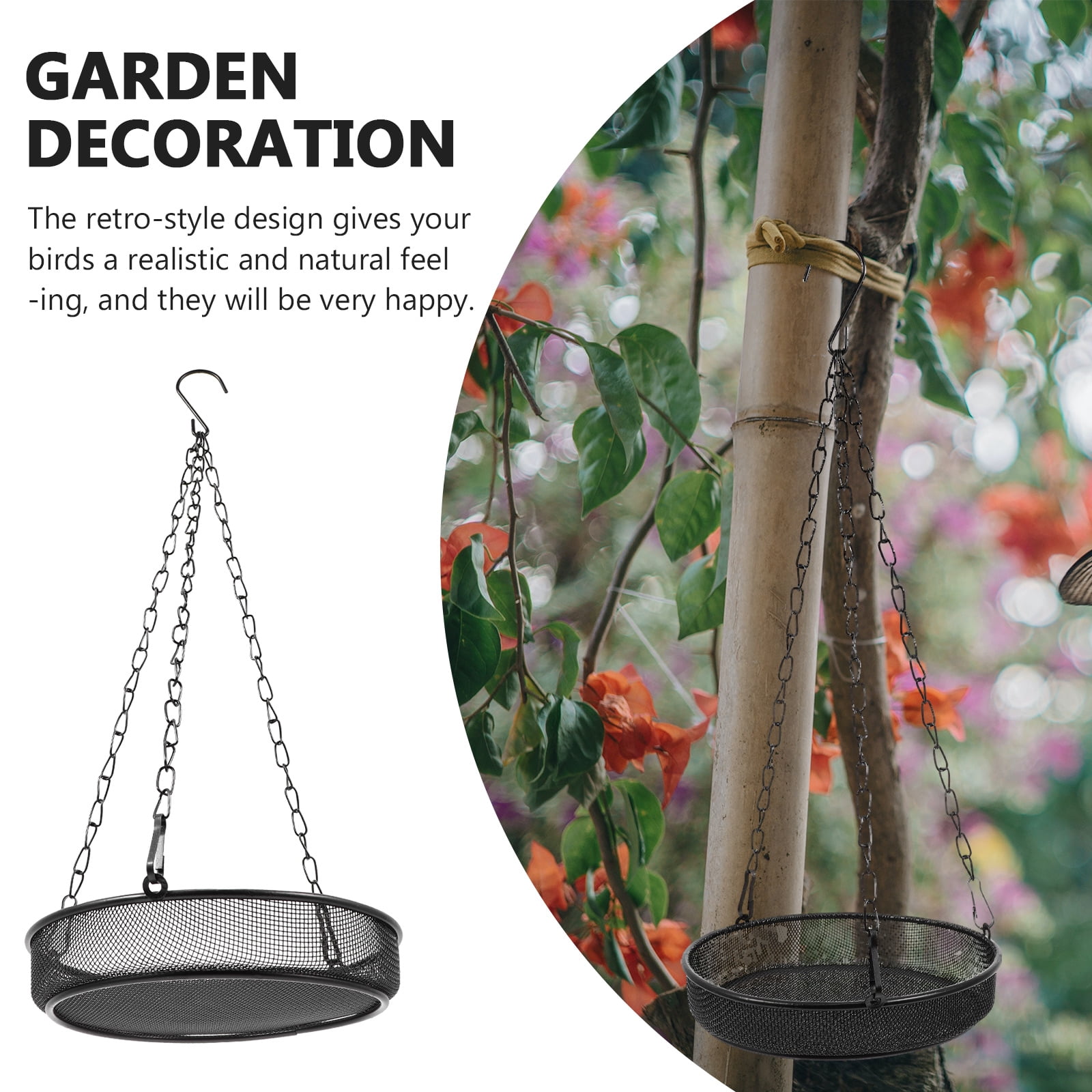 Set of 5 Bird Feeder Round Platform Pole Feeders Outdoors Black