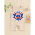 thumbnail image 2 of Bslissey 4th of July Baby Boys Girls Jumpsuit Sleeveless Fuzzy Letter Baseball Embroidery One Piece Bodysuit Newborn Infant Cute Playsuit for Casual Daily 0-18 Months, 2 of 9