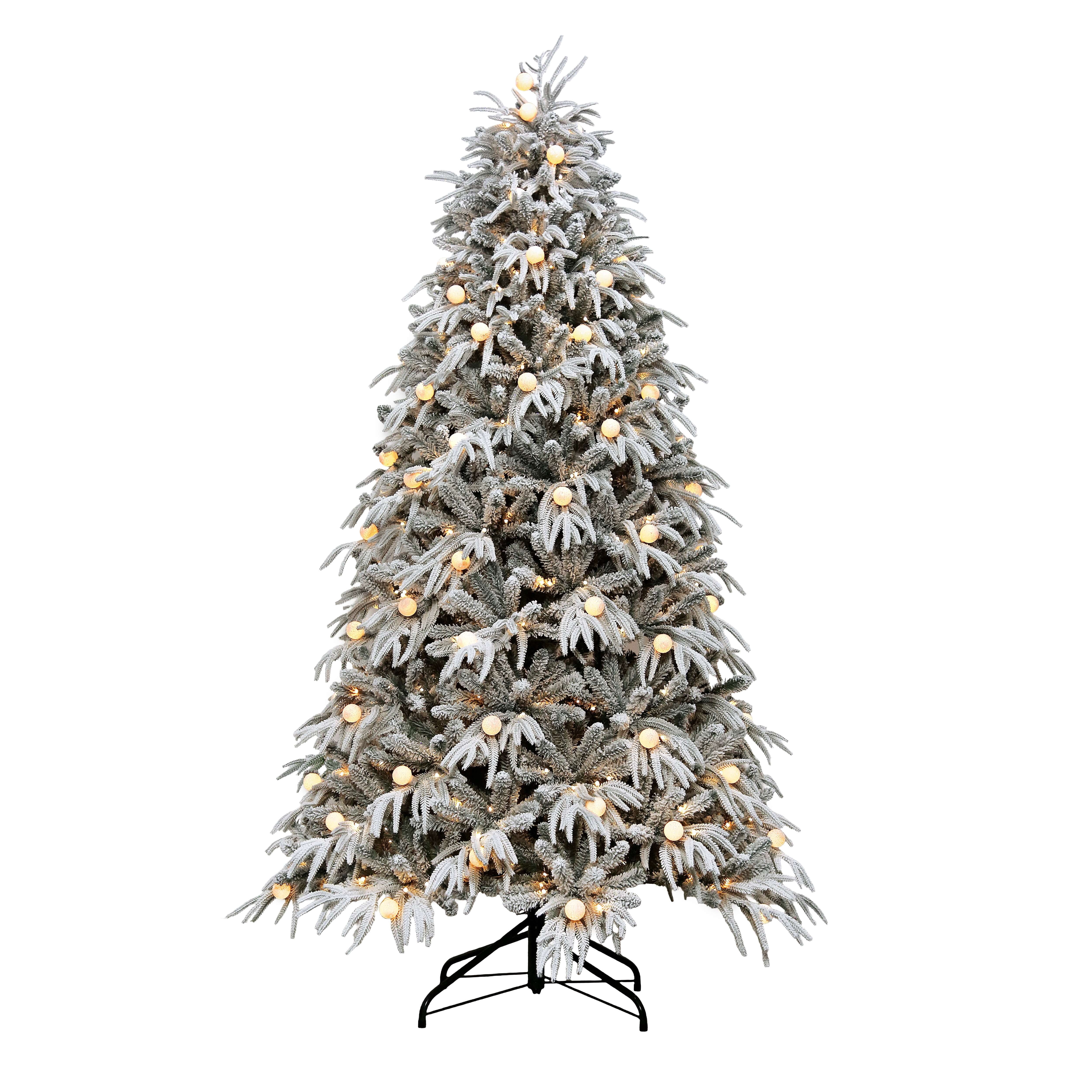 7.5' Pre-Lit Aurora Full Snow-Flocked Green Artificial Christmas Tree with 600 Warm White LED Lights and Stand, by Holiday Time
