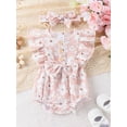 thumbnail image 2 of Bagilaanoe Newborn Baby Girl Summer Rompers Floral Print Fly Sleeve Bodysuits + Headband 3M 6M 9M 12M 18M Infant Ruffles One Piece Jumpsuit, 2 of 9
