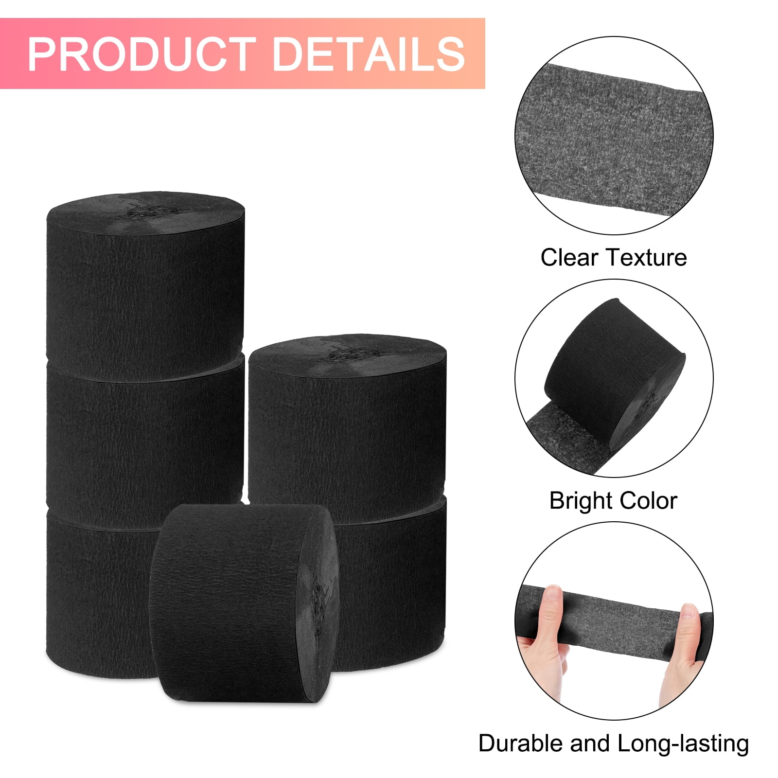 Unique Bargains 10Pcs Crepe Paper Streamers for Party Black 1.8in x 82ft
