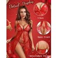 thumbnail image 2 of Pyjama en Dentelle pour Femmes Nuisette Babydoll Florale G-String, Rouge, 2 of 5