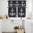 thumbnail image 3 of Summer Nautical Kitchen Curtains Valances and Tiers Set of 3 Watercolor Ocean Anchor Pattern Retro Black Tier Curtains and Valance with Rod Pocket for Small Windows, 27.5"x24", 3 of 9