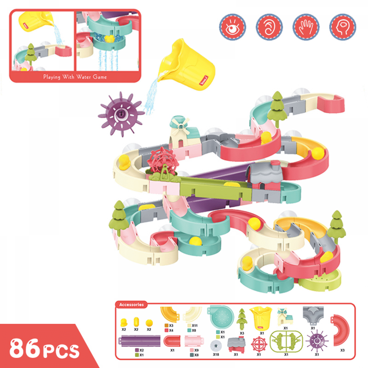 Toddler Bath Toys 86 Pieces,Bathtub Toys for Kids Ages 3-5,DIY Water Slide,Christmas Birthday Gift for Toddler Boys & Girls