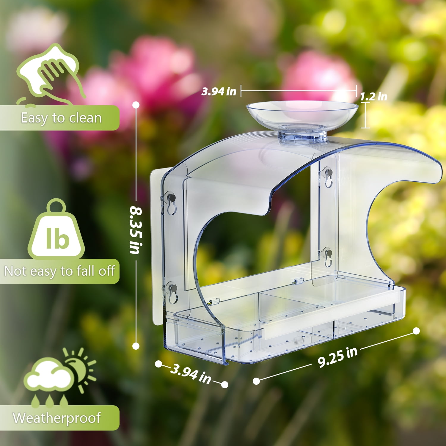 Window Bird Feeders Outside with 2 Non-Marking Self-Adhesive Hooks