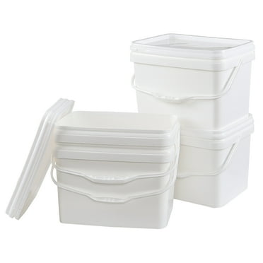 Leendines 5 Gallon All Purpose Pail Bucket, White Plastic Bucket with Lid and Handle, 4 Packs