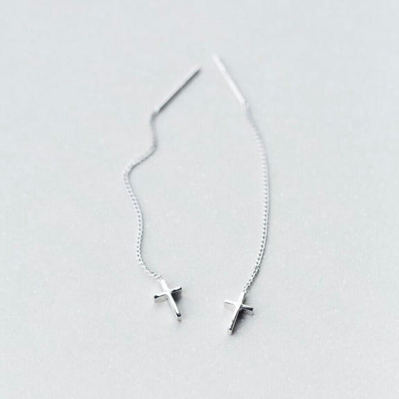 QQTDFG 925 Sterling Silver Tiny Cross Thread Dangle Threader Earrings A1902-default