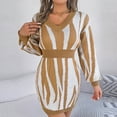 thumbnail image 2 of Lovskoo Sweater Dress for Women Trendy Casual Long Sleeve Bodycon Dress V-Neck Ladies Print Outing Dresses Khaki, 2 of 8