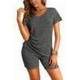 thumbnail image 3 of Ekouaer Biker Short Sets Women 2 Piece Outfits Ribbed Pajama Short Sleeve Workout Set, 3 of 7