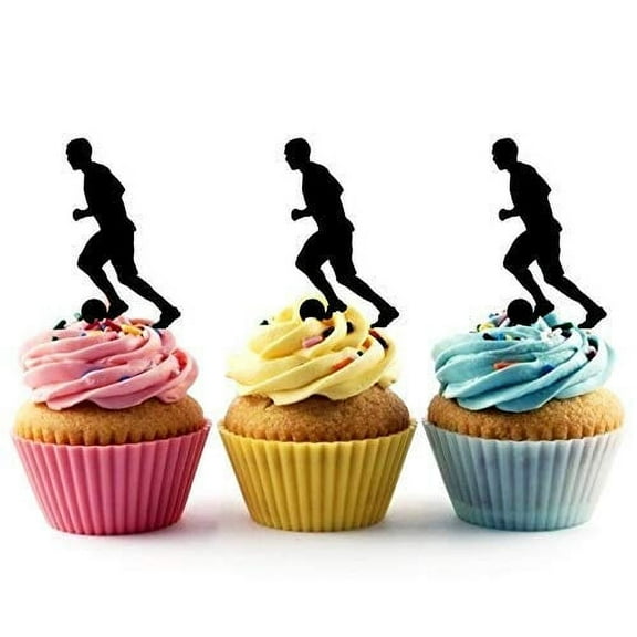 Soccer Player Football Silhouette Acrylic Cupcake Toppers 12 pcs