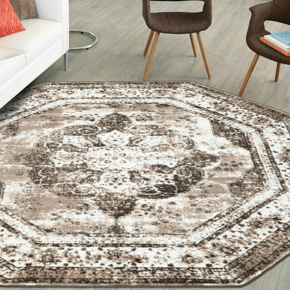 Unique Loom Sofia Collection Area Rug - Salle Garnier (4' 1" Octagon Light Brown/Ivory)