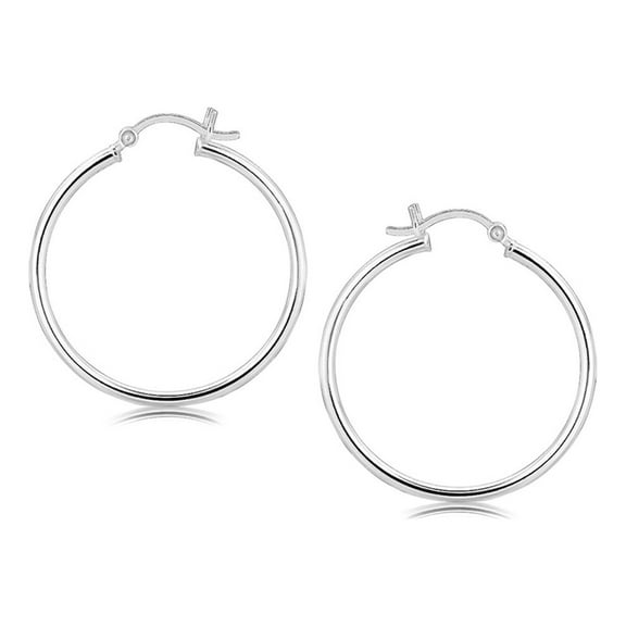 Sterling Silver Thin Polished Hoop Earrings Rhodium Plating (30mm)