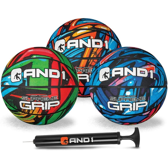 AND1 Mini Basketball 3 Pack Set for Kids (Deflated w/Pump Included): - Size 3 7-Inch Premium Youth Size Basketballs, Easy to Grip, Made for Indoors and Outdoors