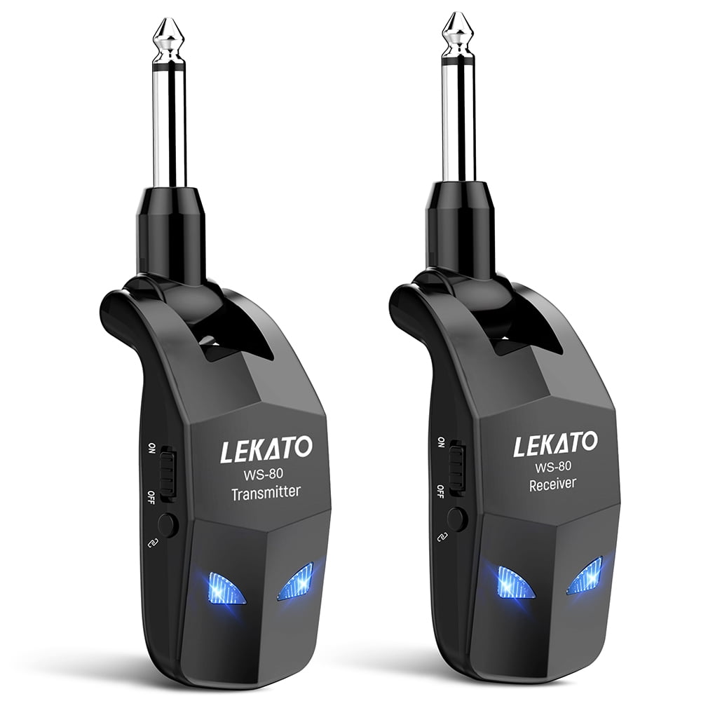 LEKATO Wireless Guitar System 2.4GHz Transmitter Receiver 100 Feet with 4 Channels Built-in Rechargeable Li-ion Battery