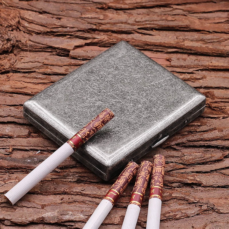 ancient silver cigarette box 20 pieces portable thick men's retro anti-pressure copper cigarette box with engraving on the middle,SKU00340-KC8古银色-可装20支烟
