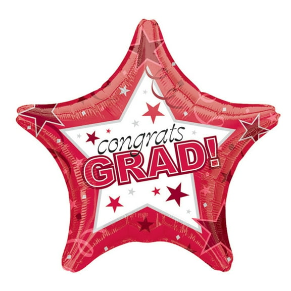 Congrats Grad! Shiny Stars Graduation Themed 19" Foil Balloon, Red White