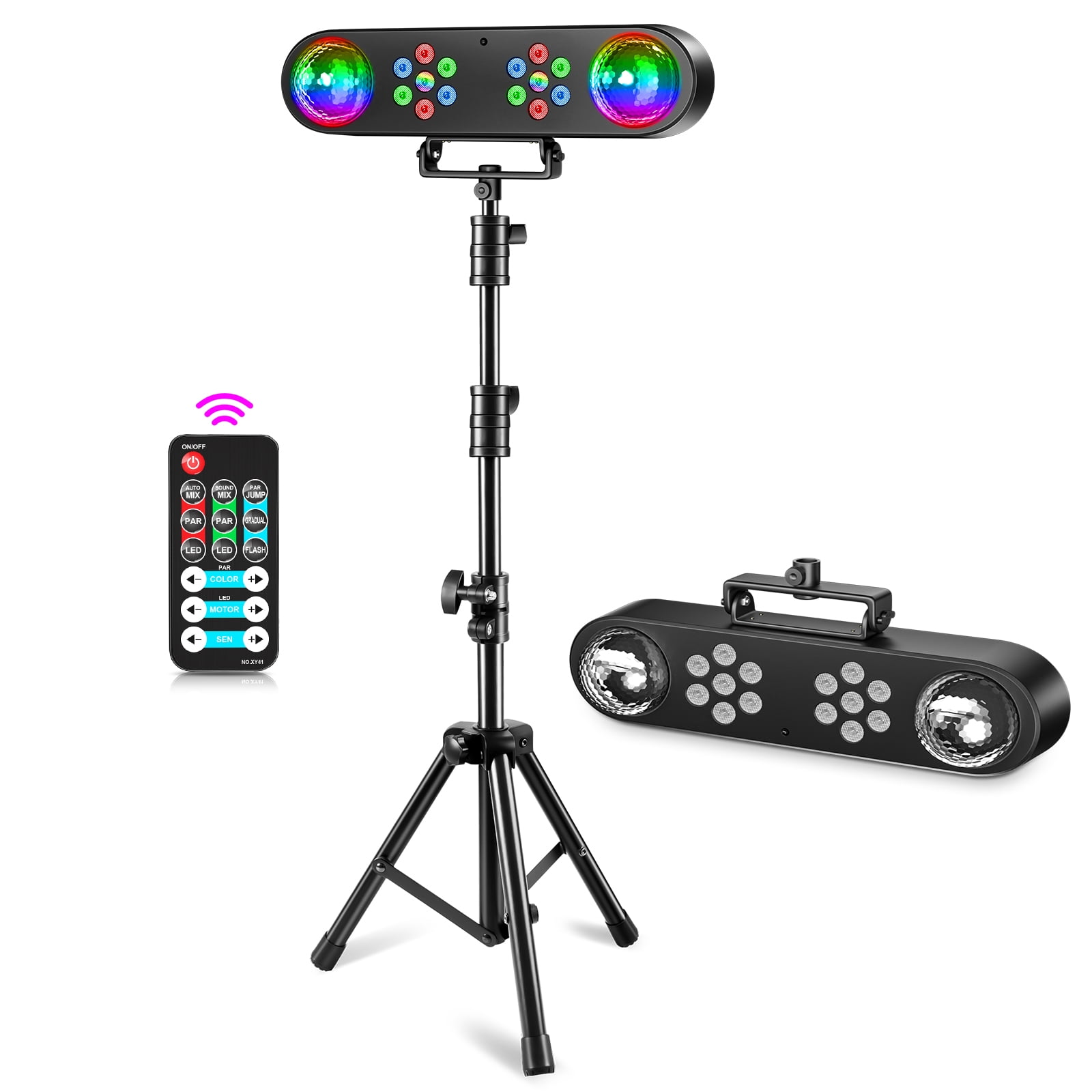 Mini DJ Lights with Stand, RGB Party Bar Light Set with Rotating Ball, Sound-Activated DJ Light for Disco Stage Gig Band Wedding