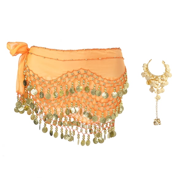 Bellylady Gold Coins Belly Dance Hip Scarf, Wholesale Dance Belt & Gypsy Bracelet-Orange