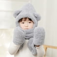 thumbnail image 4 of Novelty Kids Scarf Hat Soft Baby Winter Cap Anti-static Outdoor Windproof Integrated Bear Ear Children Gloves Scarf Hat (brown), 4 of 7