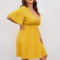 thumbnail image 6 of Wycnly Womens Dresses Casual High Waist Swing Hem Plus Size Short Dresses Short Sleeve V-Neck Striped Print Mini Summer Dress Yellow XXXXL Clothes, 6 of 7