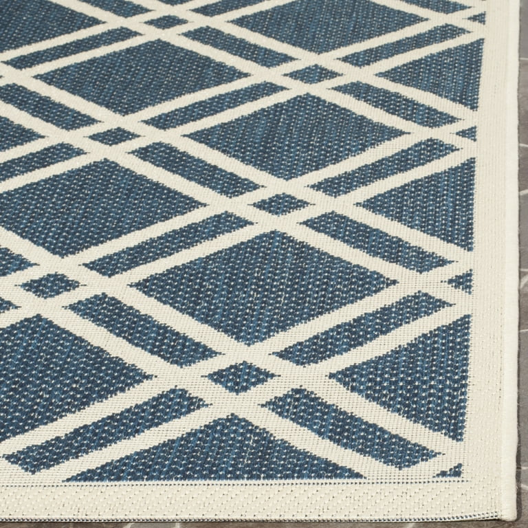 SAFAVIEH Courtyard Indoor/Outdoor Rug - 8' X 11', Navy & Beige, Washable & Weather-Resistant