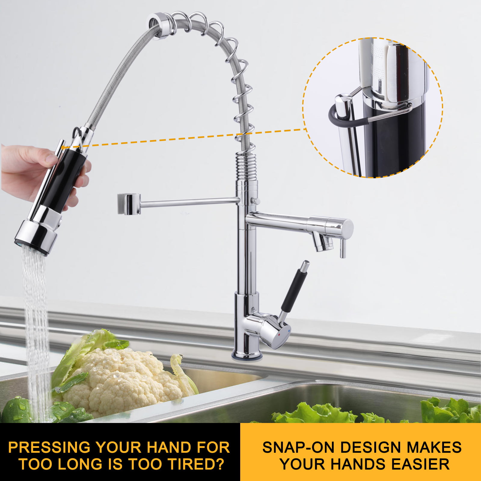 Details about   Kitchen Sink Faucet Swivel Spout Pull Down Sprayer Brushed Mixer Single Handle