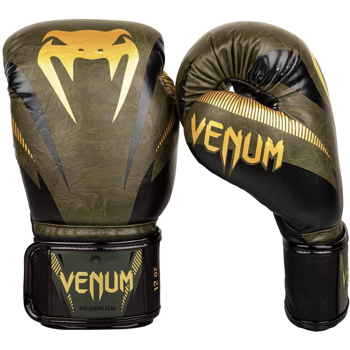 Venum Impact Hook and Loop Boxing Gloves 14 oz. Khaki/Gold